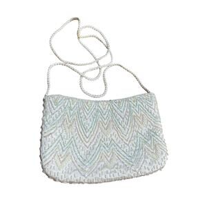 Vintage 1990’s beaded white satin evening bag purse for wedding bridal prom